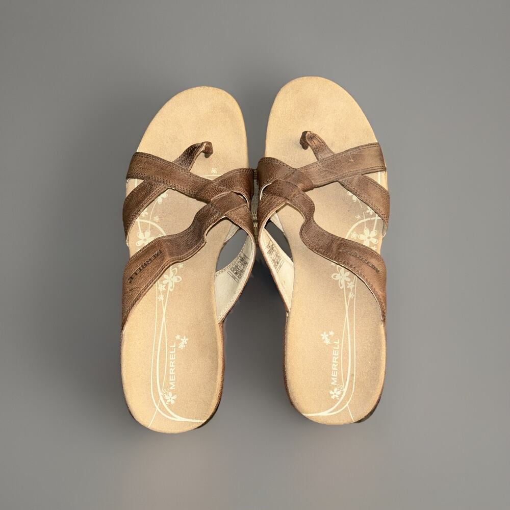 Merrell Alyssum Womens Size 9 Brown Flip Flop Slipper Wedge Thong Sandals Box 1
